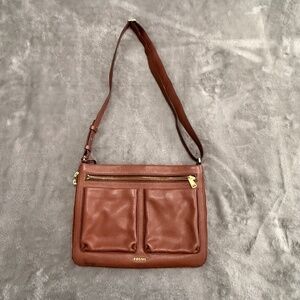 Fossil Brown Leather Crossbody Bag Purse adjustable straps